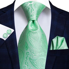 Hi-Tie Green Mint Solid Silk Wedding Tie For Men Handky Cufflink Gift Mens Necktie Fashion Designer Business Party Dropshiping SHOWLU FASHION STORE