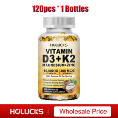 Vitamin D3 K2 Capsule, with Coconut Oil, Promotes Strong Bones, for Teeth,Heart Cardiovascular Health, Magnesium+Zinc Supplement