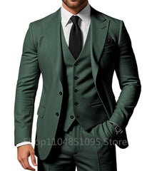 3 Piece Solid Wedding Men Suits Formal Groom Tuxedos Prom Party Male Suits Fashion Men Clothing Set Peak Lapel Jacket Pants Vest