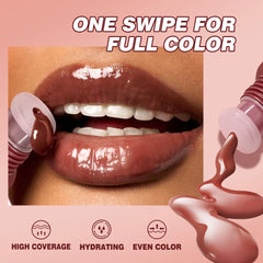 Nude Brown Plumping Lip Gloss Moisturising Colored Lip Oil Transparent Fullness Lips Tint Soft Tube Make Up Beauty Lips Care 12g