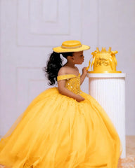 Orange Tulle Girls Birthday Party Dresses Customized Ball Gown Crystal Flower Girl Dresses for Wedding Baby Girls Pageant Dress