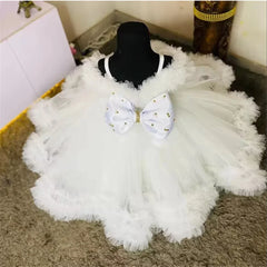 Lovely Pink Customized Flower Girl Dress For Wedding Sleeveless With Bow Beading Puffy Kids Birthday Party First Communion Gown