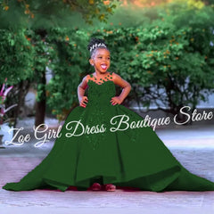 Fuchsia Baby Girl Birthday Party Satin Dress Beaded Lace Appliques Sleeveless Flower Girl Dresses For Wedding Customized