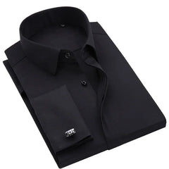 French Cufflink Men's Long Sleeve Bamboo Fiber Covered Button Shirt Slim Fit Wedding Dress Sleeve Spikes Business Dress Shirt