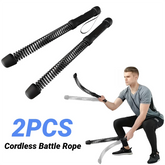 Two cordless battle rope spring bars with ergonomic handles for strength training.