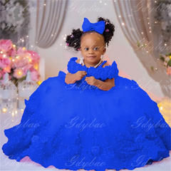 Pink Flower Girl Dresses Luxury Big Pearls Lace Ball Gown First Communion Dress Birthday Photos Shoot Gowns for Party
