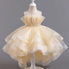 Lace Mesh Sleeveless Party Dress for Kids Girl Fashion Solid Color Girls Party Dresses Summer Evening Dresses 3-12 Years