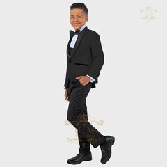 Boys' formal suit 3 pcs white jacket vest pants with black tie, kids' uniform set custom tuxedo for wedding prom birthday party
