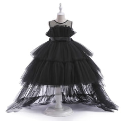 Red Puffy Tulle Flower Girls Dress Trailing First Communion Party Dresses For Girl Children Costume Princess Birthday Clothes