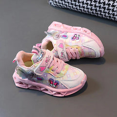 Disney Girls' Casual Shoes Led Light Shoe Leather Fashionable Children's Sports Frozen Princess Elsa Pink Purple Shoes Sneakers SHOWLU FASHION STORE