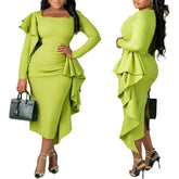 African Party Dresses for Women 2025 Autumn Elegant African Long Sleeve Green Polyester Bodycon Dress Dashiki African Clothing