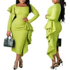 African Party Dresses for Women 2025 Autumn Elegant African Long Sleeve Green Polyester Bodycon Dress Dashiki African Clothing