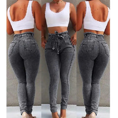 High Waist Jeans For Women Slim Stretch Denim Jean Bodycon Tassel Belt Bandage Skinny Push Up Jeans Woman clothe 4XL 5XL SHOWLU FASHION STORE
