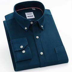 Premium Men's Plaid Striped Dress Shirt - Comfortable Cotton, Long Sleeve - For Spring Autumn Casual or Light Business Wear