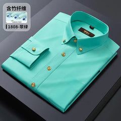 2026 Spring/Autumn New Men's Luxury Brass Button Long Sleeve Business Casual Shirt Ironing Resistant Office Work Shirts as Gift
