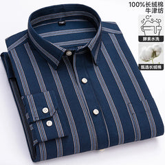 100% Pure Cotton Oxford Men's Shirts Long Sleeve Plaid Soft Regular Fit Formal Dress Shirt Social Blouse Male Clothes 6XL 7XL