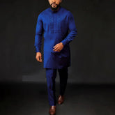 New In African Summer Business Men's Short Sleeve Suit Embroidery Dashiki Shirt Pants Sets 2 Pieces Outfits Wedding Party 2025