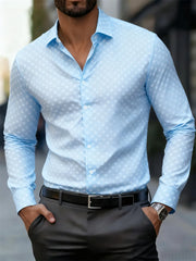 Men's fashionable polka dot print long-sleeved shirt, popular business casual slim-fit versatile daily commuting trendy shirt