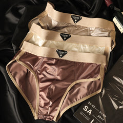3PCS/Pack Luxury Satin-like Men's Briefs Ice Silk Hygroscopic Breathable Mesh Crotch Panties Soft High Elastic Man Underwear