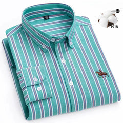 Plus size 6XL 100%cotton korean fashion long-sleeve shirts for men slim fit formal plain shirt striped houndstooth plaid clothes SHOWLU FASHION STORE