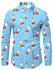 Christmas Festival Theme Men's 3D Printed Formal Shirts Christmas Tree Santa Claus Graphic Long Sleeve Shirt Fashion Men's Shirt