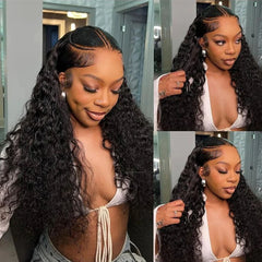 Hidden Strap 360 Lace Front Wigs Human Hair Deep Wave Glueless Wig 4X4 hd Lace Front Wig Pre Plucked with Invisible Drawstring SHOWLU FASHION STORE