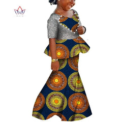 African Kids Dresses African Dashiki Print Cotton Wax Matching Dresses Africa Children Summer Plus Size Clothing WYT529