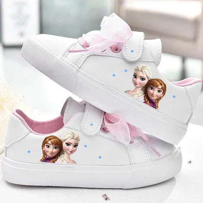 Disney Girls Frozen Princess White PU Leather Bow White Casual Shoes Non-slip Soft Bottom Sports Casual Shoes For Girl Size 23-3 SHOWLU FASHION STORE