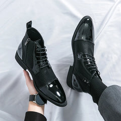 New Fashion Male Pointed Mixed Patchwork Lace Up Ankle Boots Men Casual Luxury High Top Platform Shoes Zapatos Hombre