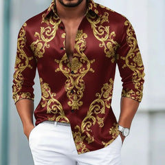 Men's Long Sleeve 3D Shirt, Vintage Floral Graphic European Art Print, Modern Streetwear Style, 2025 Autumn Winter Casual Top