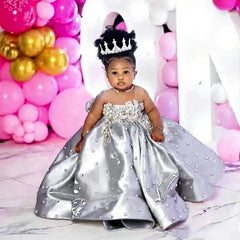 Fuchsia Beading Girl's Birthday Party Dresses Customized Ball Gown Puffy Flower Girl Dress Princess Baby Kids Pageant Gowns