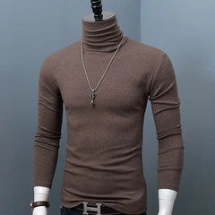 Men's Classic Autumn Winter Turtleneck T-Shirt Dark Red Stretch Casual Turtleneck Top Plus Size Long Sleeve Tee Shirts Young Men