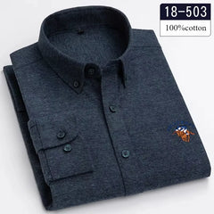 high quality 100%cotton brushed long-sleeve shirts for men slim fit formal shirt designer plaid clothes soft casual striped tops