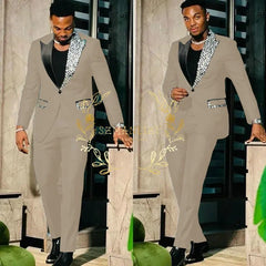Black Suits for Men Slim Fit Single Breasted Peak Lapel Blazer High Quality Crystal Prom Party 2 Piece Jacket Pants Sets Terno