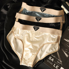 3PCS/Pack Luxury Satin-like Men's Briefs Ice Silk Hygroscopic Breathable Mesh Crotch Panties Soft High Elastic Man Underwear