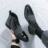 New Fashion Male Pointed Mixed Patchwork Lace Up Ankle Boots Men Casual Luxury High Top Platform Shoes Zapatos Hombre