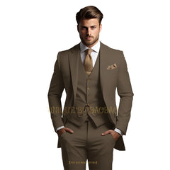 Men's grey 3-piece suit (jacket + vest + trousers) Elegant classic wedding attire, custom banquet birthday party tuxedo