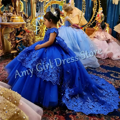 Customized Champagne Flower Girl Dresses For Wedding Appliques With Bow Elegant Princess Birthday Party First Communion Gown