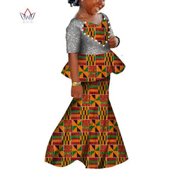 African Kids Dresses African Dashiki Print Cotton Wax Matching Dresses Africa Children Summer Plus Size Clothing WYT529