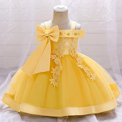 6 12 24 36 Months Baby Girls Dress Big Bow Wedding Party Elegant Little Princess Dress Kids Birthday Present Christmas Vestidos