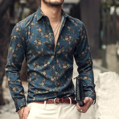 3D Printed Men's Long Sleeve Shirt Comfortable Men's Flap Top Hawaiian 3D Flower Printed Men's Shirt New