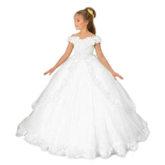 Customize Yellow Flower Girl Dresses Beading Appliqued Pageant Birthday For Girls First Communion Dresses Kids Prom Dresses