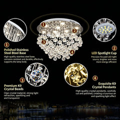 Luxury Water Drop Crystal Ceiling Lamp Modern Round Flush Mount LED Chandelier For Villa Closet Dining Room Home Lighting