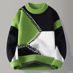 Autumn Winter Youthful Vitality Pullovers Men Fashion Patchwork O-Neck Knitted Sweater Mens Loose Warm Casual Chic Knit Sweaters