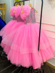 Pink Beading Flower Girl Dress For Wedding Princess Ruffles Girls Birthday Party Kids Pageant Ball Gowns Customized