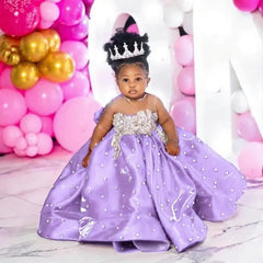 Fuchsia Beading Girl's Birthday Party Dresses Customized Ball Gown Puffy Flower Girl Dress Princess Baby Kids Pageant Gowns
