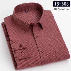 high quality 100%cotton brushed long-sleeve shirts for men slim fit formal shirt designer plaid clothes soft casual striped tops