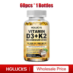Vitamin D3 K2 Capsule, with Coconut Oil, Promotes Strong Bones, for Teeth,Heart Cardiovascular Health, Magnesium+Zinc Supplement