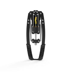 An adjustable hydraulic arm strength trainer with black handles and a central resistance dial.