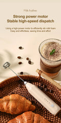 Portable Mini Electric Milk Frother Handheld 3-Speed Rechargeable